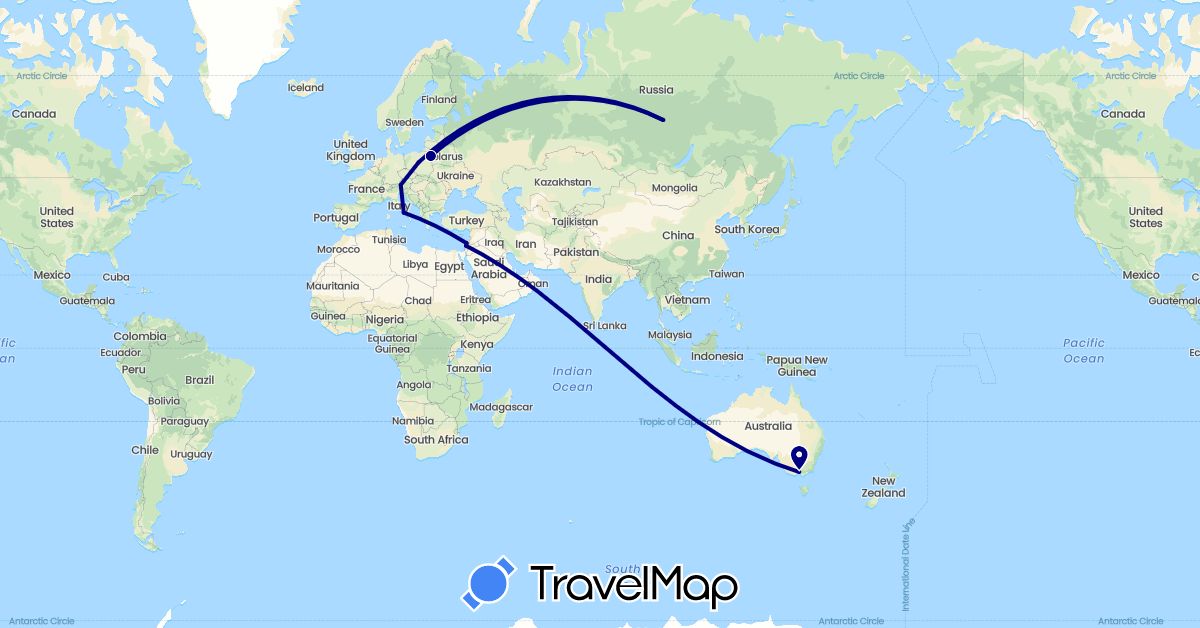 TravelMap itinerary: driving in Austria, Australia, Israel, Italy, Poland, Russia (Asia, Europe, Oceania)